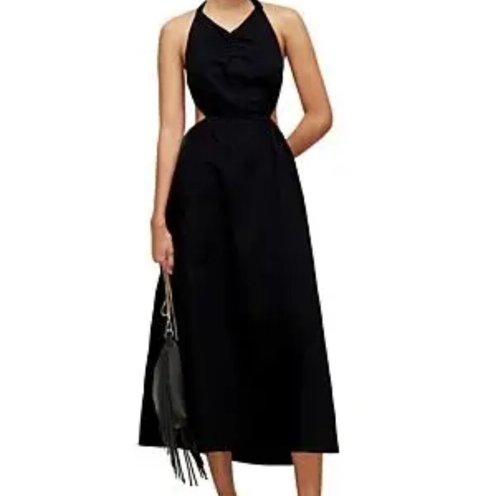 All Saints Ludo Black Linen Blend Maxi Dress